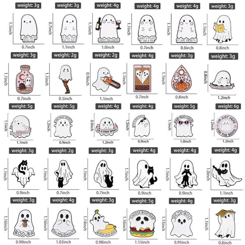 Cartoon Sunglasses Ghost Collected Enamel Pin Funny Spooky Boo With Black Cat Brooch Clothes Lapel Badge Halloween Jewelry Gifts