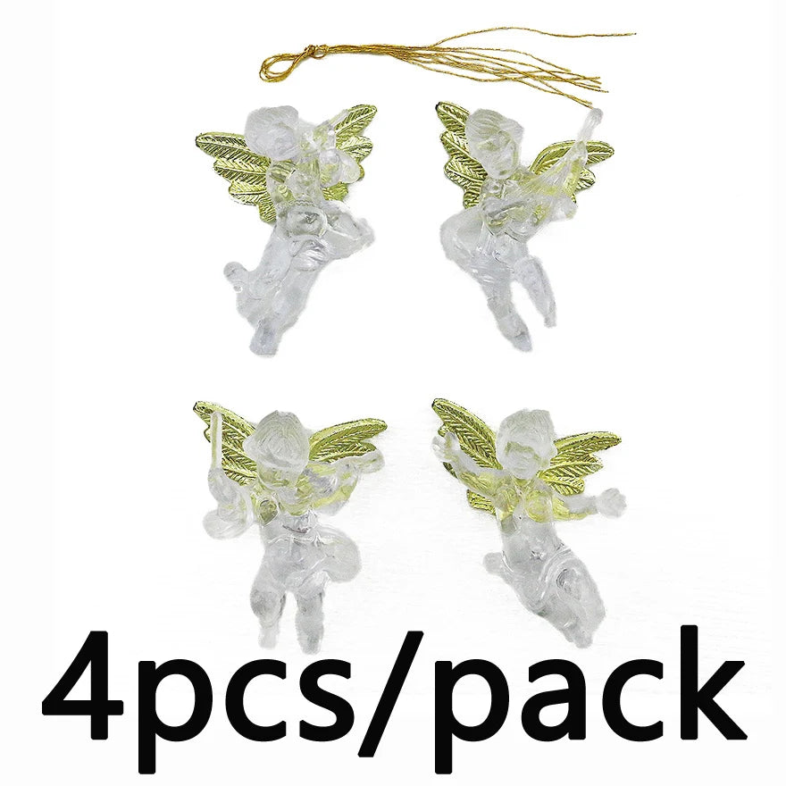 (4 Pcs/pack)5x7cm Christmas Transparent Angel Pendant Transparent Holiday Party New Year Decoration Home Kids Gift Acrylic DIY