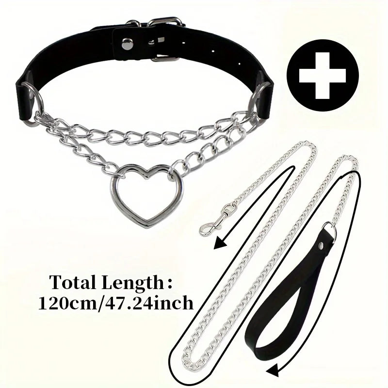 1 Sexy Heart Collar Plus 1 Leash Chain Lover Necklace Necklace Party Halloween Cosplay New Year Christmas Creative Birthday Gift