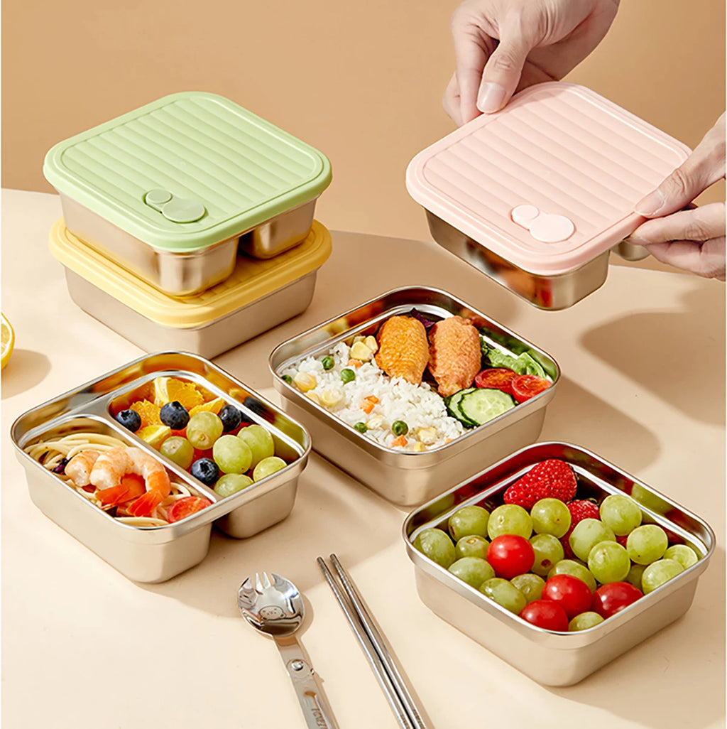 WORTHBUY 304 Stainless Steel Lunch Box With Lid Portable Fruit Salad Food Container Stackable Leak Proof Bento Box For Student