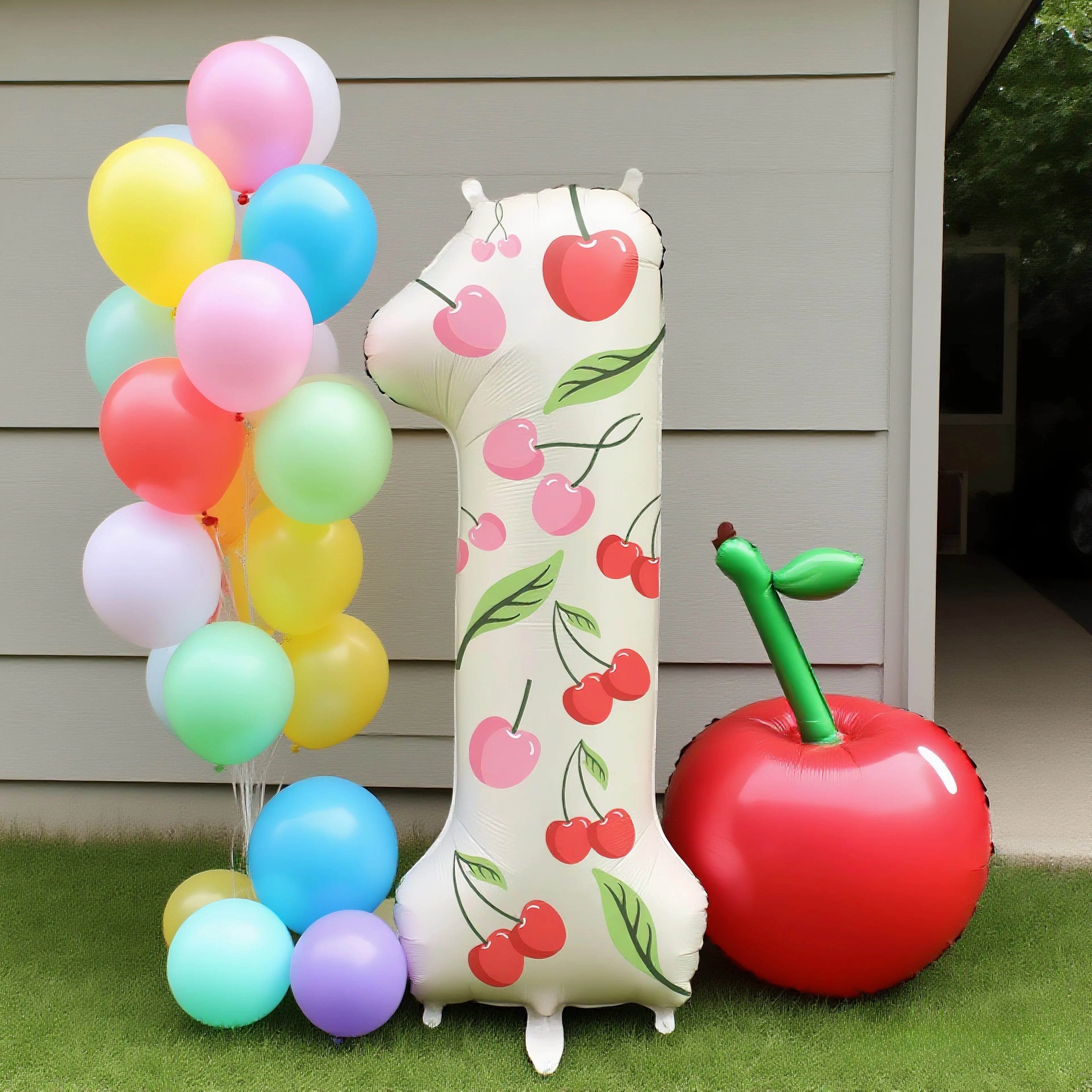 32in Foil Number Balloons with Cherry Stickers, 0-9 for Wedding Birthday Party Home Decor, Graduation/Halloween/Bachelorette