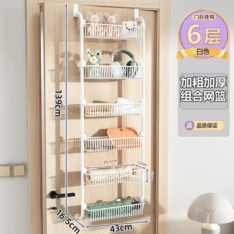 Door Food Pantry Metal Storage Box Adjustable Cabinet Door Storage Rack Bathroom Door Rear Finishing Hanger