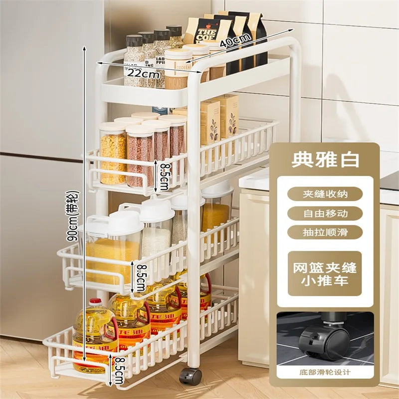 AOLIVIYA Crevice Rack Kitchen Refrigerator Side Narrow Gap Pull Storage Cabinet Pull Basket Bathroom Very Narrow Side Trolley