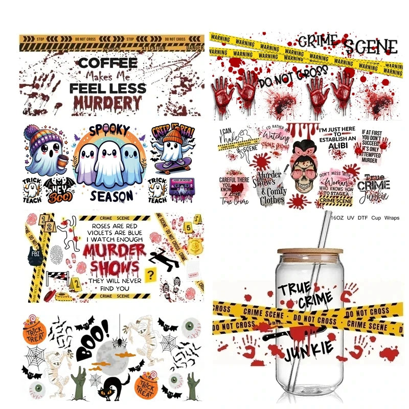 9+ Halloween True Crime 3D UV DTF Cup Wrap Transfers Horrible Ghost Face Murder Shows UV Cup Wrap  Stickers Waterproof Logo  DIY