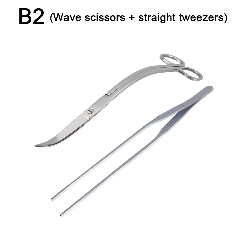 Aquarium Tools Set Scissor Tweezers Plants Wave Scissors Grass Stainless Cleaning Tools Fish Tank Shovels Aquarium Accessories