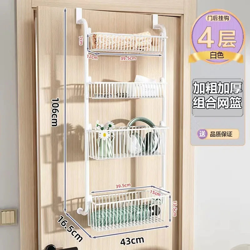 Door Food Pantry Metal Storage Box Adjustable Cabinet Door Storage Rack Bathroom Door Rear Finishing Hanger