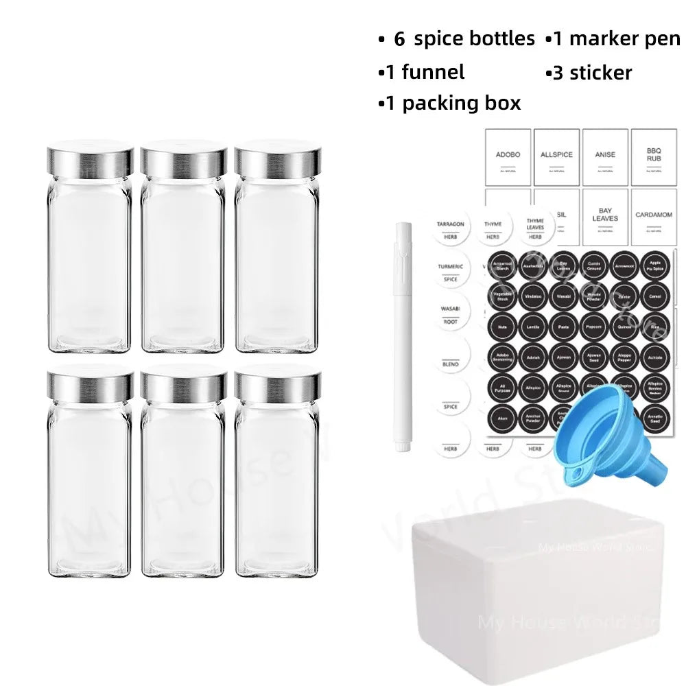 Glass Spice Jars with Stainless steel Spice Seasoning Containers Salt Pepper Shakers Spice Organizer Biodegradable Spice Jar Set