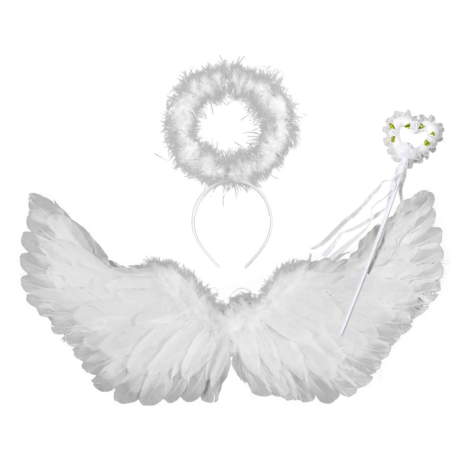 Children Adults Family Look Halloween Cosplay Holy Angel Aureole Headbands and Devil Wings Demon Horn Headwear Magic Wand Sets