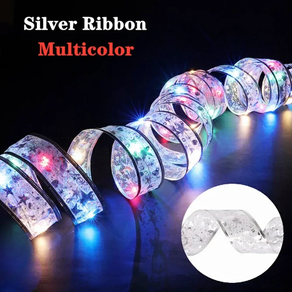 1/2/5/10M Christmas Tree Ribbon Fairy Lights, Indoor DIY Bows String Light Battery Powered for Christmas Tree New Year Decor