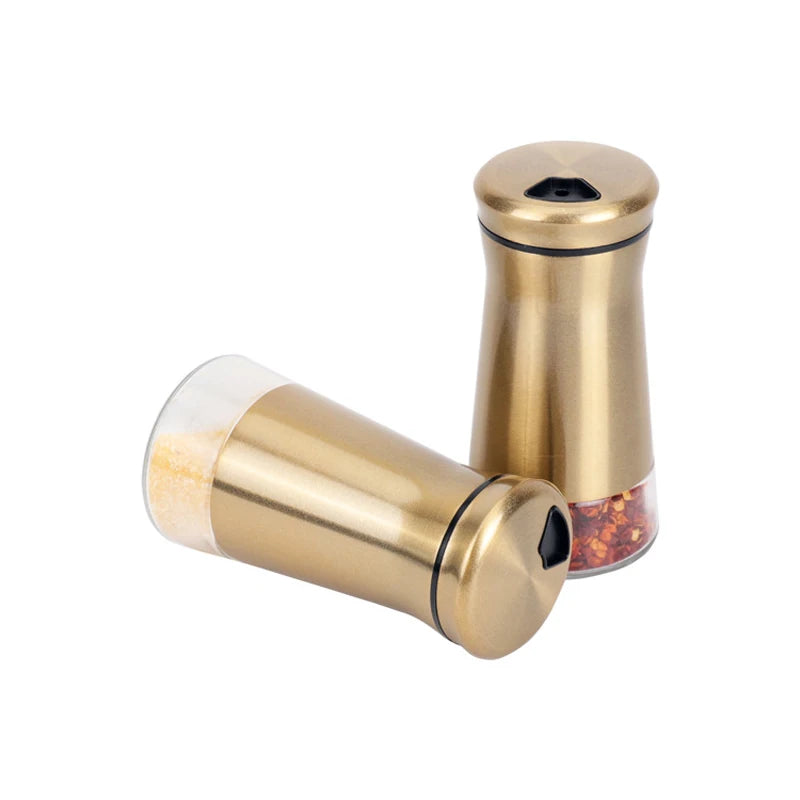 2PCS Copper Stainless Steel Salt and Pepper Shakers Clear Bottom Jar Bottle Container with Stainless Steel Top copper spice jars