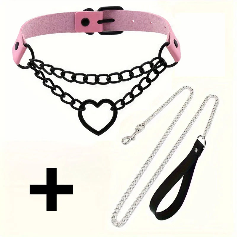 1 Sexy Heart Collar Plus 1 Leash Chain Lover Necklace Necklace Party Halloween Cosplay New Year Christmas Creative Birthday Gift