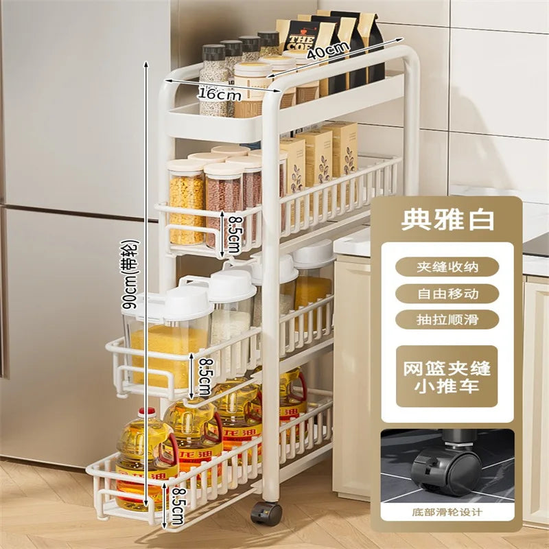 AOLIVIYA Crevice Rack Kitchen Refrigerator Side Narrow Gap Pull Storage Cabinet Pull Basket Bathroom Very Narrow Side Trolley