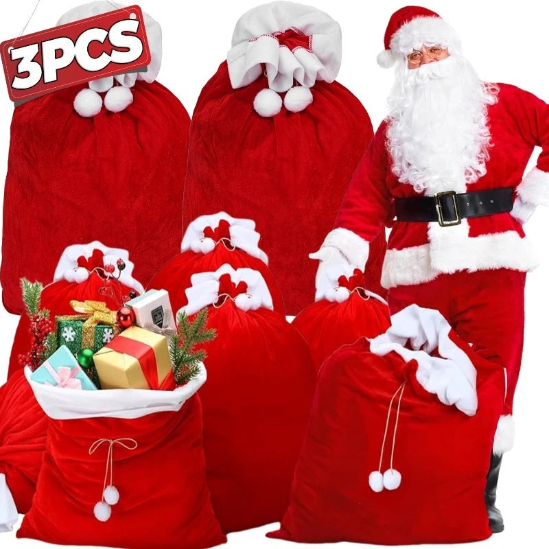 Christmas Santa Claus Bags Red Velvet Claus Bags Large Christmas Gift Sack with Drawstring for Xmas Present Toy Party Decoration