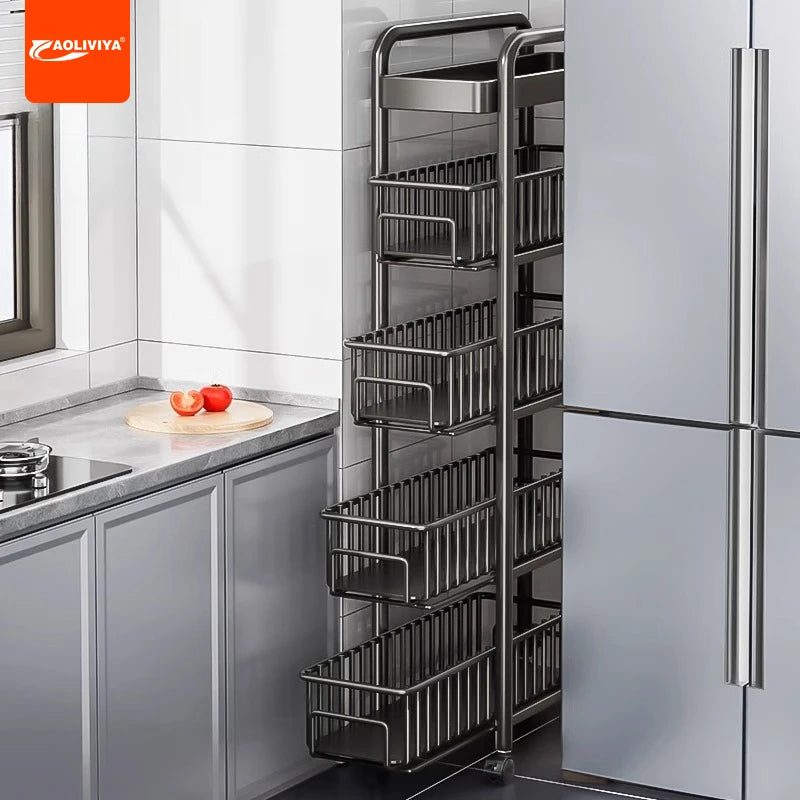 AOLIVIYA Crevice Rack Kitchen Refrigerator Side Narrow Gap Pull Storage Cabinet Pull Basket Bathroom Very Narrow Side Trolley
