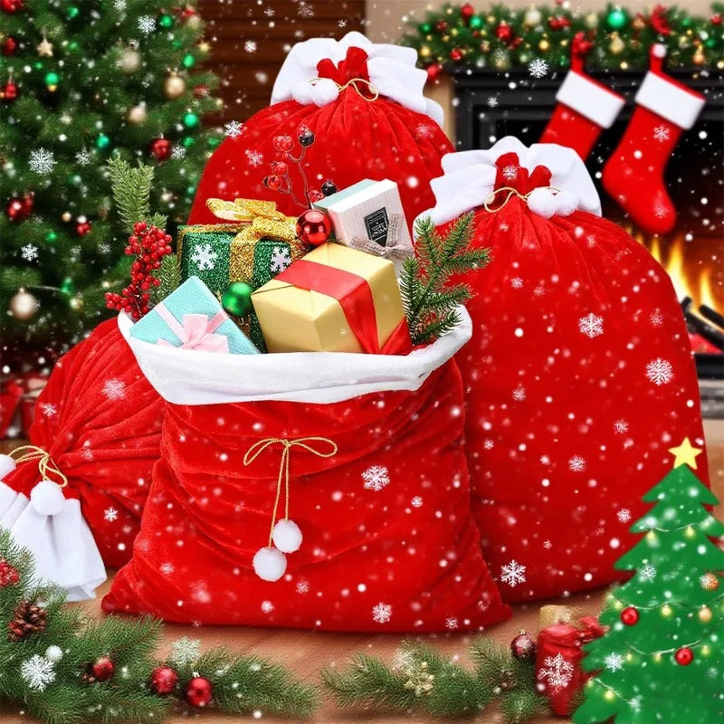 Christmas Santa Claus Bags Red Velvet Claus Bags Large Christmas Gift Sack with Drawstring for Xmas Present Toy Party Decoration