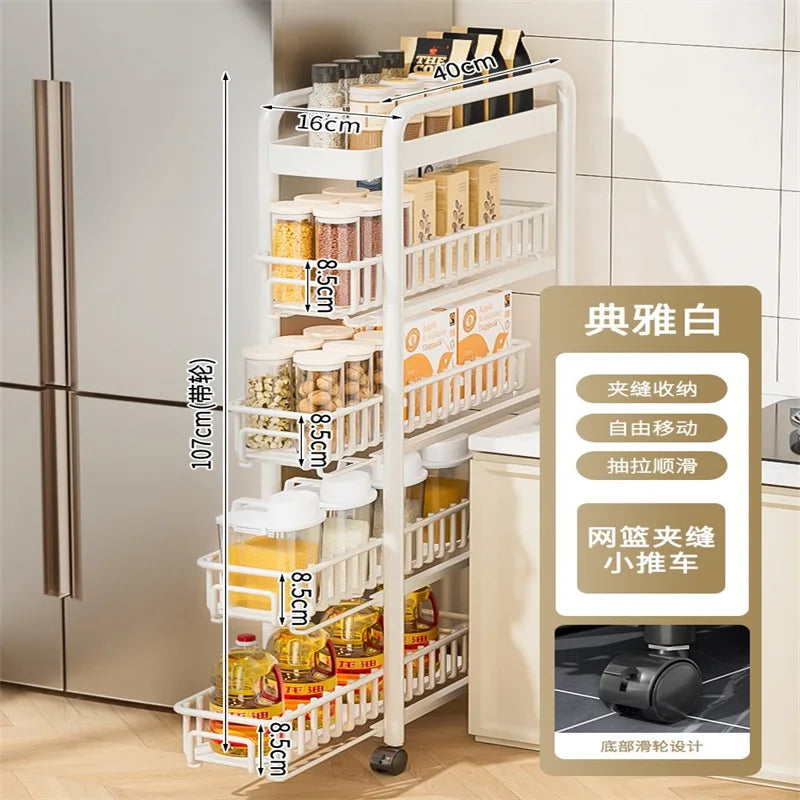 AOLIVIYA Crevice Rack Kitchen Refrigerator Side Narrow Gap Pull Storage Cabinet Pull Basket Bathroom Very Narrow Side Trolley