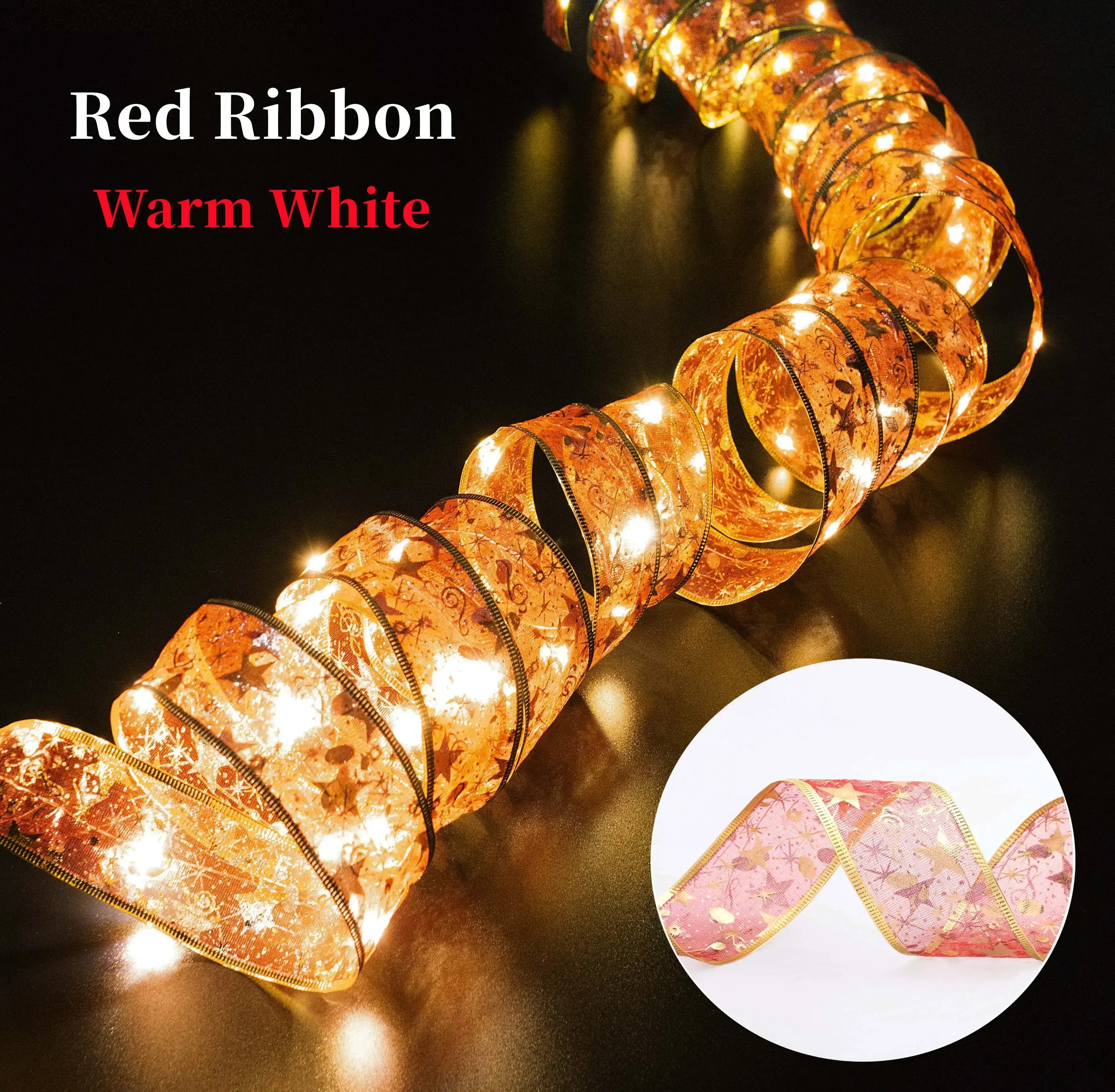 1/2/5/10M Christmas Tree Ribbon Fairy Lights, Indoor DIY Bows String Light Battery Powered for Christmas Tree New Year Decor