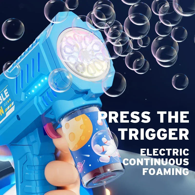 Fully Automatic Bubble Gun Rocket Bubbles Machine Automatic Blower with Bubble Liquid Toys for Kids Beach Outdoor Bubble Gifts