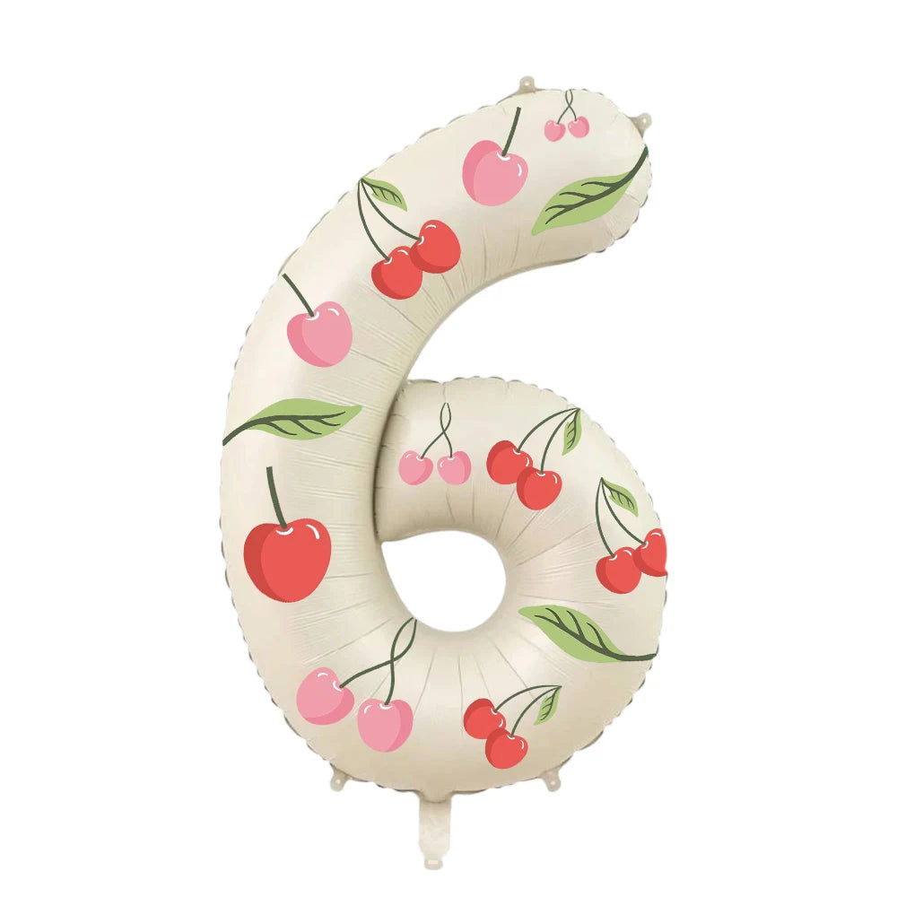 32in Foil Number Balloons with Cherry Stickers, 0-9 for Wedding Birthday Party Home Decor, Graduation/Halloween/Bachelorette