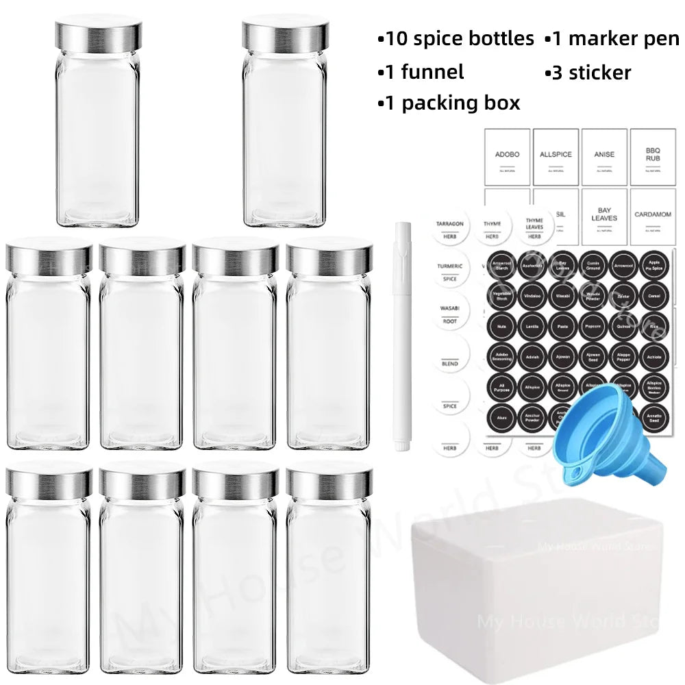 Glass Spice Jars with Stainless steel Spice Seasoning Containers Salt Pepper Shakers Spice Organizer Biodegradable Spice Jar Set