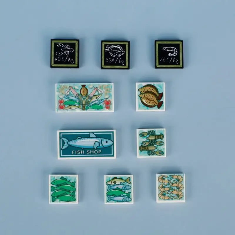 Building Blocks Printed Bricks Seafood Vegetables Ice Cream Express Package Computer Controller Christmas Halloween Gifts MOC