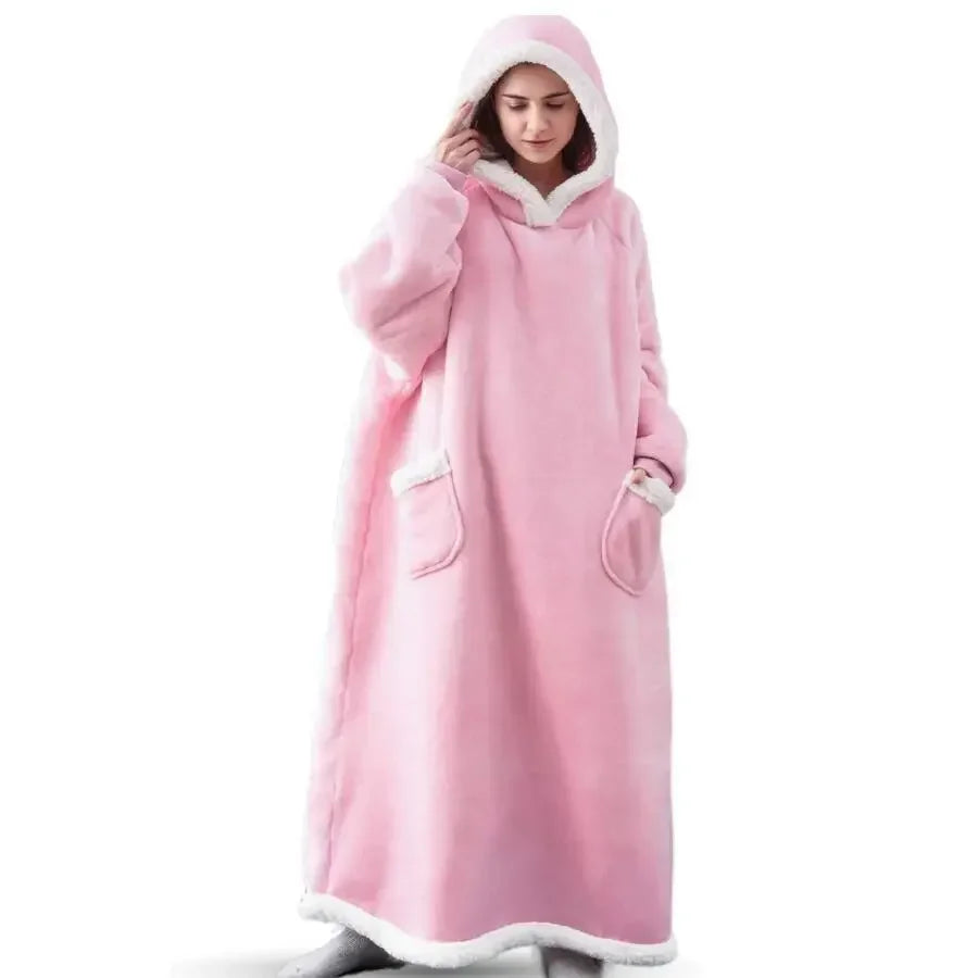 150cm Super Long Flannel Blanket Cold-proof Nightgown Pyjamas Sleeves Winter Hoodies Sweatshirt Women Men Pullover Fleece Giant
