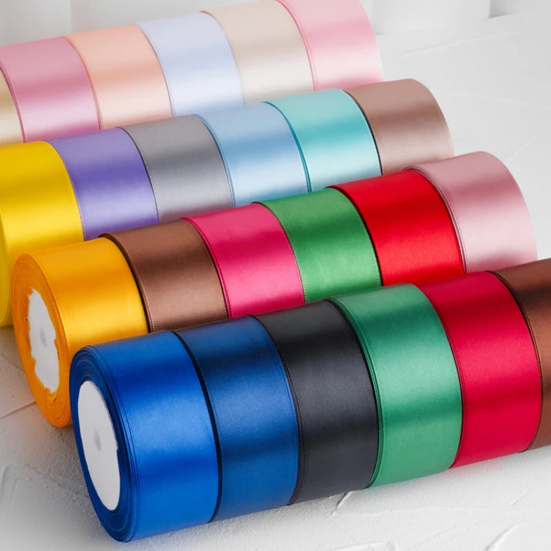 22meters 6mm-40cm Satin Ribbons Crafts Bow DIY Gift Wrap Wine Red Orange Yellow Green Blue Purple Black Gray Gold White Ribbons