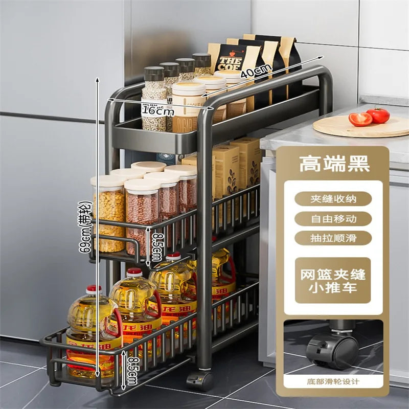 AOLIVIYA Crevice Rack Kitchen Refrigerator Side Narrow Gap Pull Storage Cabinet Pull Basket Bathroom Very Narrow Side Trolley