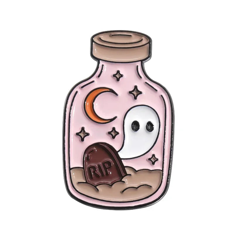 Cartoon Sunglasses Ghost Collected Enamel Pin Funny Spooky Boo With Black Cat Brooch Clothes Lapel Badge Halloween Jewelry Gifts