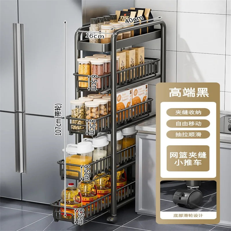 AOLIVIYA Crevice Rack Kitchen Refrigerator Side Narrow Gap Pull Storage Cabinet Pull Basket Bathroom Very Narrow Side Trolley
