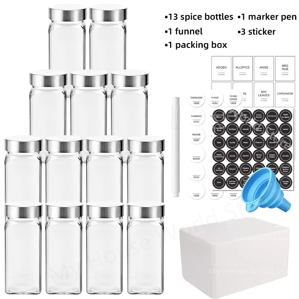 Glass Spice Jars with Stainless steel Spice Seasoning Containers Salt Pepper Shakers Spice Organizer Biodegradable Spice Jar Set