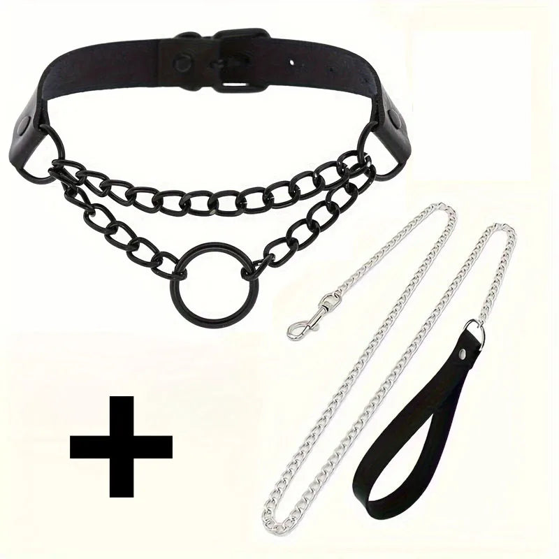 1 Sexy Heart Collar Plus 1 Leash Chain Lover Necklace Necklace Party Halloween Cosplay New Year Christmas Creative Birthday Gift