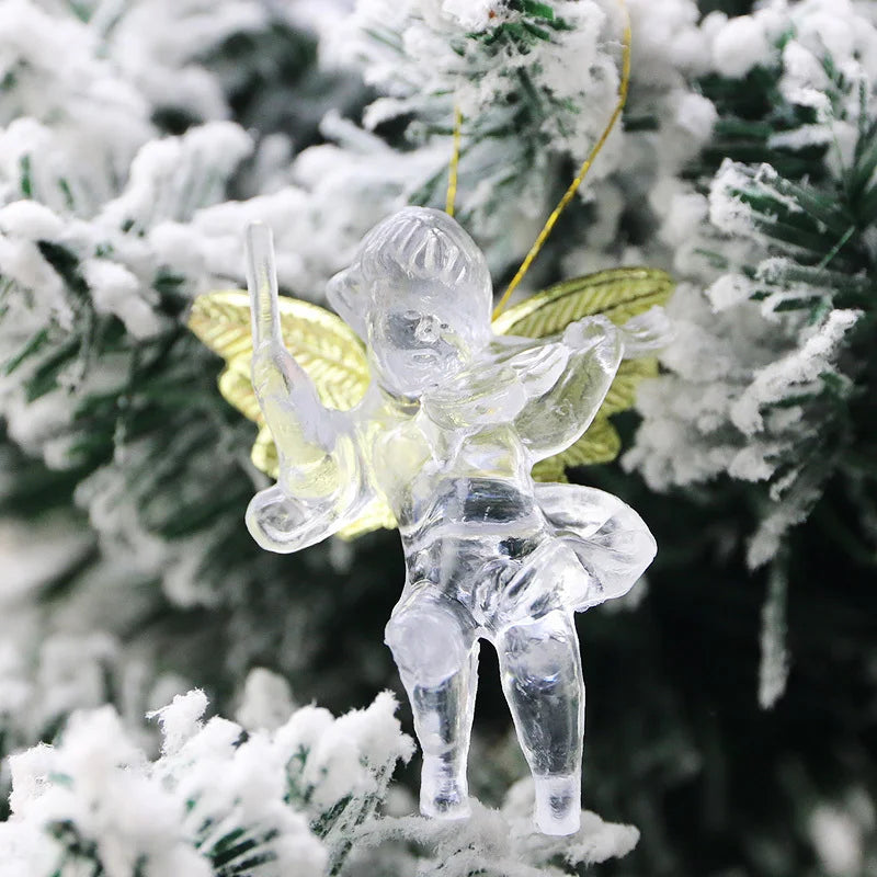 (4 Pcs/pack)5x7cm Christmas Transparent Angel Pendant Transparent Holiday Party New Year Decoration Home Kids Gift Acrylic DIY
