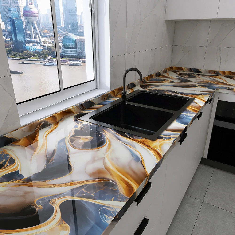 Marble Kitchen Oil-Proof Film Stove Waterproof Moisture-Proof Self-Adhesive Wallpaper Countertop Cabinet Renovation Tile Sticker