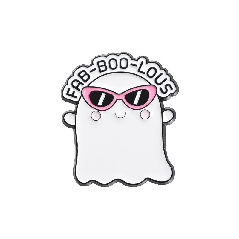 Cartoon Sunglasses Ghost Collected Enamel Pin Funny Spooky Boo With Black Cat Brooch Clothes Lapel Badge Halloween Jewelry Gifts