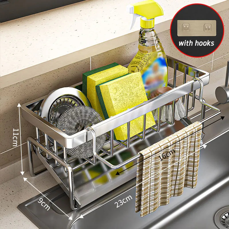 Kitchen Sponge Holder Stainless Steel Sink Drain Rack Soap Drainer Towel Rack Shelf Organizer bathroom Storage Accessories