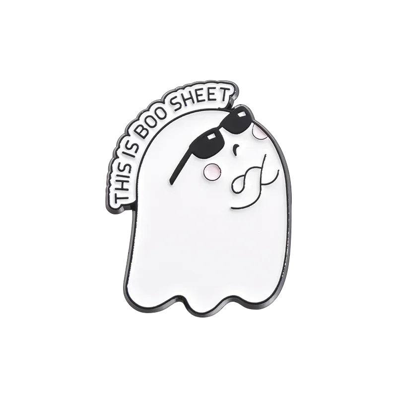 Cartoon Sunglasses Ghost Collected Enamel Pin Funny Spooky Boo With Black Cat Brooch Clothes Lapel Badge Halloween Jewelry Gifts