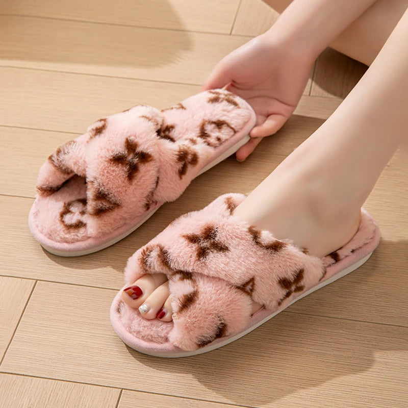 Fluffy Women's Slippers Home Luxury Designer Woman Shoes Flats Fashion Fuzzy Fur Slides Autumn Winter Plush Elegant Footwear