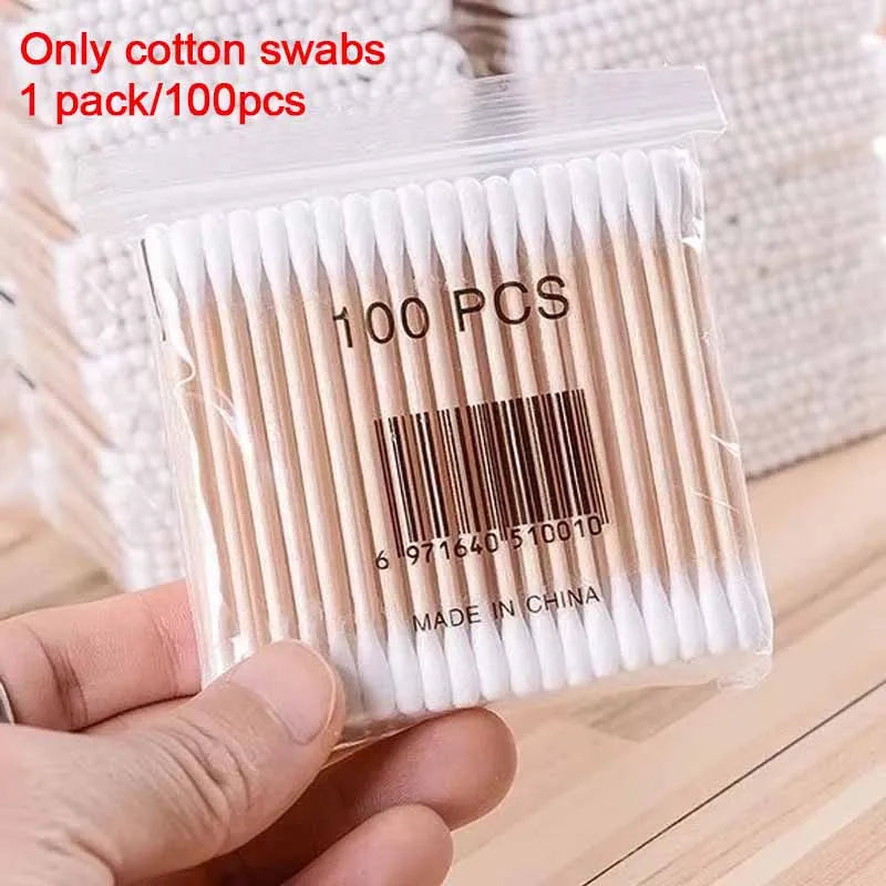 Cotton Swab Storage Box Double Head Cotton Buds Container Transparent Square Bamboo Cover Cotton Swab Toothpick Organize Box