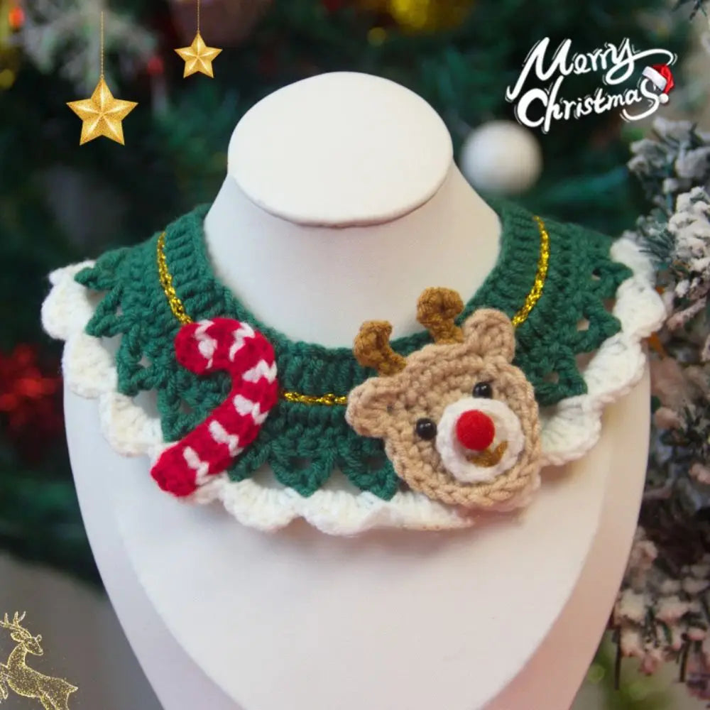 New Christmas Pet Collar Hand-knitted Cartoon Cat Necklace Safety Delicate Puppy Neck Strap Kitten