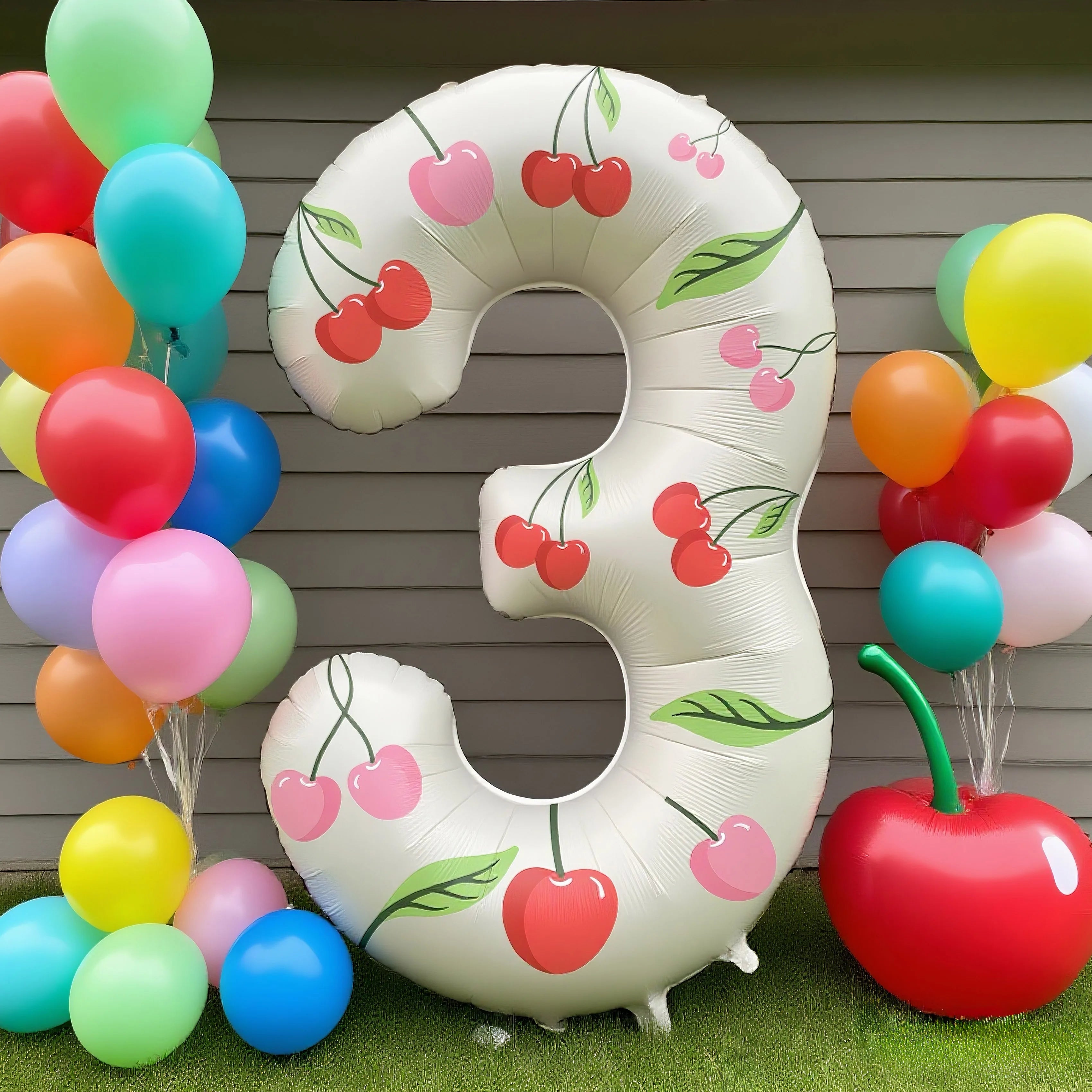 32in Foil Number Balloons with Cherry Stickers, 0-9 for Wedding Birthday Party Home Decor, Graduation/Halloween/Bachelorette