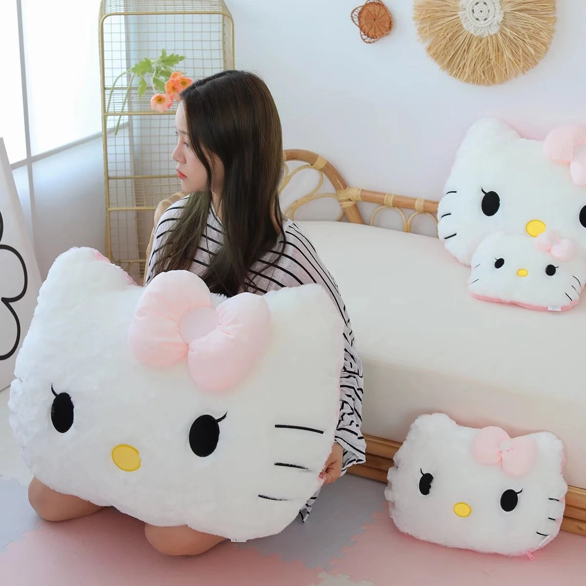 Sanrio Big Size Hello Kitty Back Cushion Stuffed Anime Sofa Bed White Cat Pillow Cuddly Plushies Washable Home Decor Gifts Girl