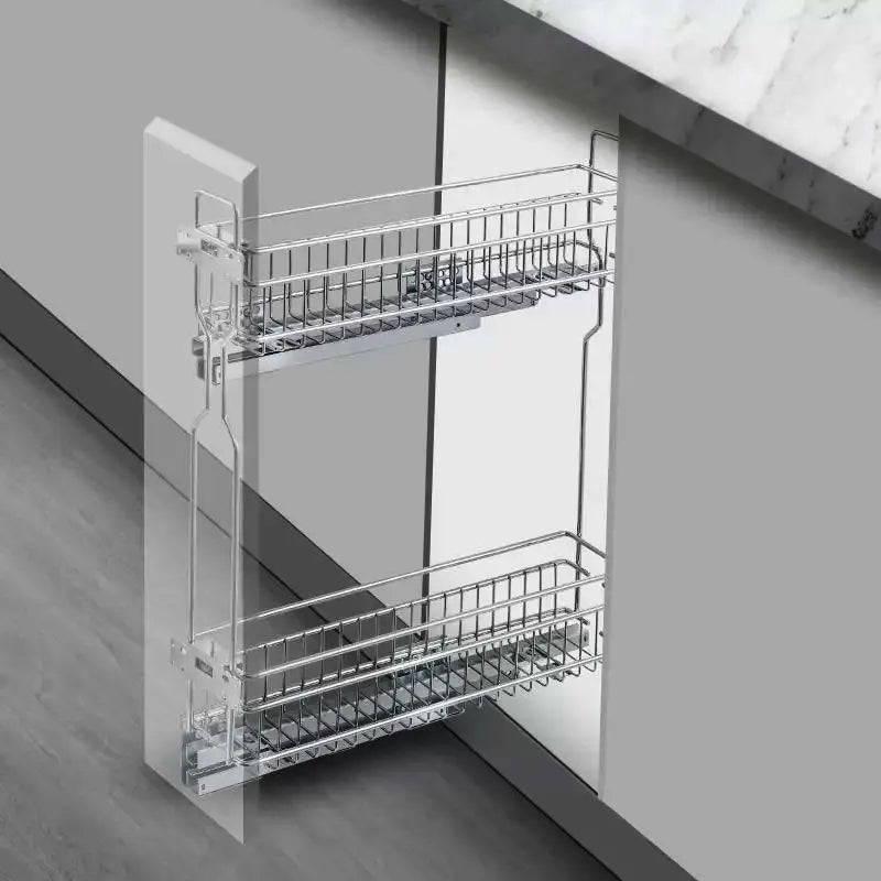 Extremely Narrow Double Wire Side Pull Basket Kitchen Cabinet Drawer Type Cushioning Damping Seasoning