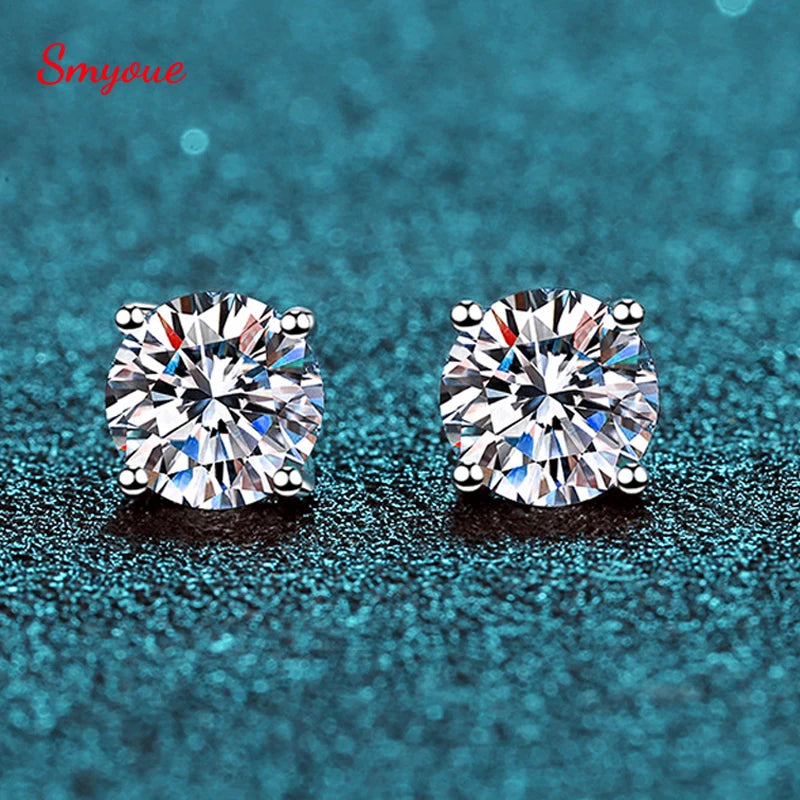 Smyoue 0.1-3CT Test Passed Moissanite Studs Earrings for Men Women S925 Silver Platinum Plated Bride Wedding Lab Diamond Studs