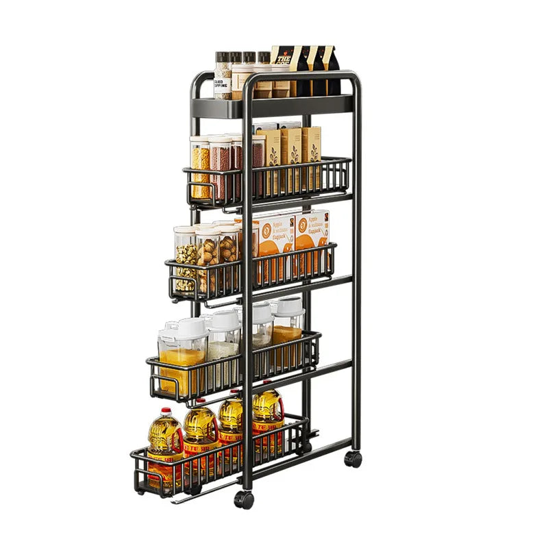 AOLIVIYA Crevice Rack Kitchen Refrigerator Side Narrow Gap Pull Storage Cabinet Pull Basket Bathroom Very Narrow Side Trolley