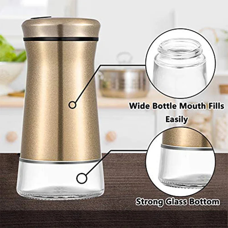 2PCS Copper Stainless Steel Salt and Pepper Shakers Clear Bottom Jar Bottle Container with Stainless Steel Top copper spice jars