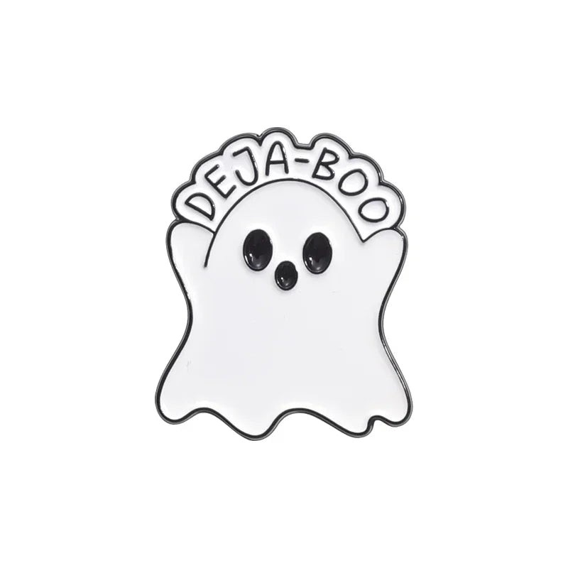 Cartoon Sunglasses Ghost Collected Enamel Pin Funny Spooky Boo With Black Cat Brooch Clothes Lapel Badge Halloween Jewelry Gifts