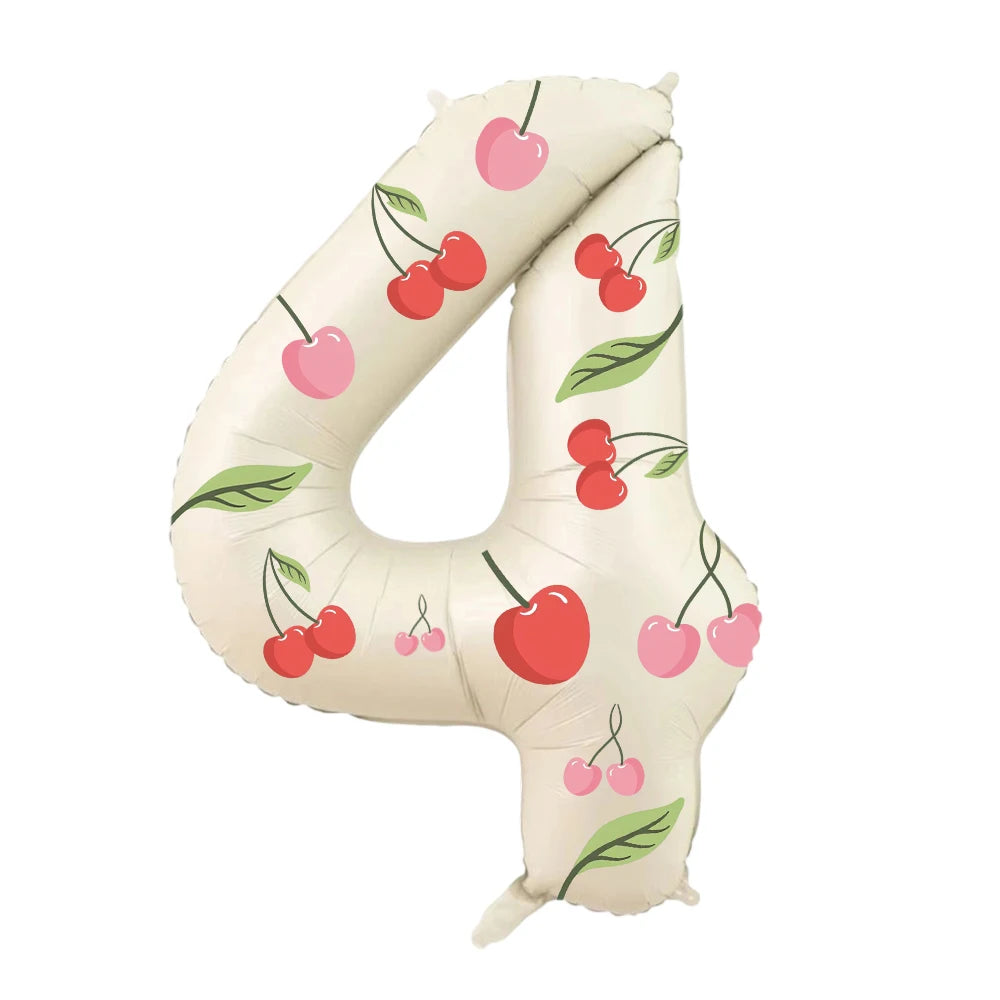 32in Foil Number Balloons with Cherry Stickers, 0-9 for Wedding Birthday Party Home Decor, Graduation/Halloween/Bachelorette