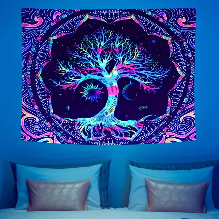 VIKAMA Aurora Tree of Life Tapestry Tree Pattern Starry Sky Spiritual Retreat Meditation Space Wall Hanging Themed Room Decor