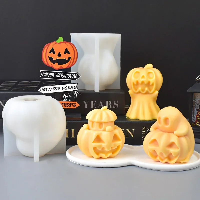 DIY Ghost Pumpkin Skull Candle Silicone Mold 3D Skull Pumpkin Doll Crafts Plaster Resin Concrete Soap Candle Mold Halloween Gift